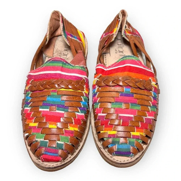 Artesanias Amairani Womens Chevron Brown Huaraches Sandals Sz Mex 24 Us 7 Mexico - Picture 1 of 11